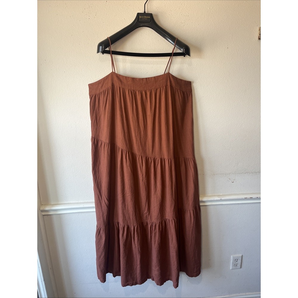 Abercrombie & Fitch Linen Blend Maxi Dress Rust XLT Asymmetrical TierFlowy Beach - Picture 5 of 16